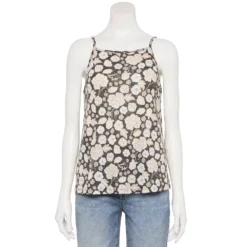 Women's Sonoma Goods For Life® Squareneck Camisole -Outlet Clothiza Store 5546411 Black White Blooms