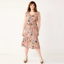 Women's Sonoma Goods For Life® Ruffle Midi Dress -Outlet Clothiza Store 5547162 Pink Floral