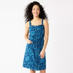 Women's Sonoma Goods For Life® Print Button-Front Tank Dress -Outlet Clothiza Store 5547163 Blue Floral