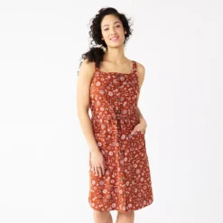 Women's Sonoma Goods For Life® Print Button-Front Tank Dress -Outlet Clothiza Store 5547163 Brown Floral
