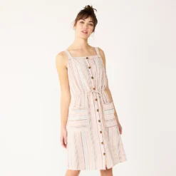 Women's Sonoma Goods For Life® Print Button-Front Tank Dress -Outlet Clothiza Store 5547163 Orange Stripe