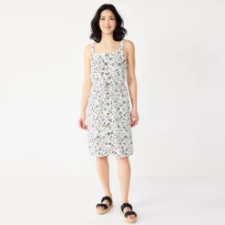 Women's Sonoma Goods For Life® Print Button-Front Tank Dress -Outlet Clothiza Store 5547163 White Floral