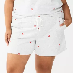 Plus Size Sonoma Goods For Life® Drawstring Fleece Shorts -Outlet Clothiza Store 5549511 Gray Hearts