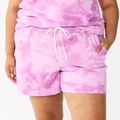 Plus Size Sonoma Goods For Life® Drawstring Fleece Shorts -Outlet Clothiza Store 5549511 Purple Dye