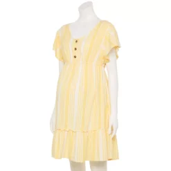 Maternity Sonoma Goods For Life® Flutter-Sleeve Tiered Dress -Outlet Clothiza Store 5549577 Yellow Candy Stripe