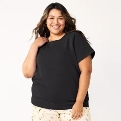 Plus Size Sonoma Goods For Life® Short-Sleeve Fleece Sweatshirt -Outlet Clothiza Store 5550378 Black