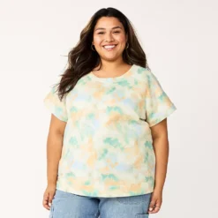Plus Size Sonoma Goods For Life® Short-Sleeve Fleece Sweatshirt -Outlet Clothiza Store 5550378 Blue Cloud Dye