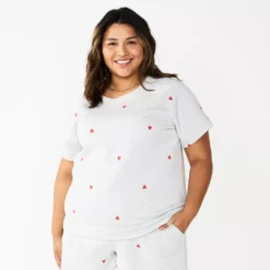 Plus Size Sonoma Goods For Life® Short-Sleeve Fleece Sweatshirt -Outlet Clothiza Store 5550378 Gray Hearts