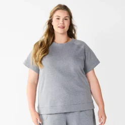 Plus Size Sonoma Goods For Life® Short-Sleeve Fleece Sweatshirt -Outlet Clothiza Store 5550378 Heather Gray
