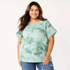 Plus Size Sonoma Goods For Life® Short-Sleeve Fleece Sweatshirt -Outlet Clothiza Store 5550378 Star Tie Dye