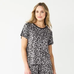 Women's Sonoma Goods For Life® Essential Short Sleeve Pajama Top -Outlet Clothiza Store 5553510 Animal