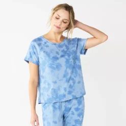 Women's Sonoma Goods For Life® Essential Short Sleeve Pajama Top -Outlet Clothiza Store 5553510 Blue Dye