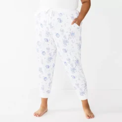 Plus Size Sonoma Goods For Life® Essential Banded Bottom Pajama Pants -Outlet Clothiza Store 5553692 White Floral
