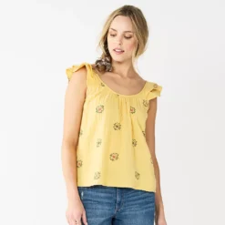 Women's Sonoma Goods For Life® Relaxed Ruffled Tank -Outlet Clothiza Store 5554773 Yellow Flower