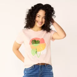 Women's Sonoma Goods For Life® Summer Graphic Tees -Outlet Clothiza Store 5558324 Pink Palm Leaves