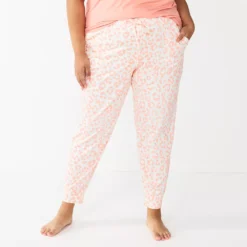 Plus Size Sonoma Goods For Life® Essential Banded Bottom Pajama Pants -Outlet Clothiza Store 5558717 Coral Animal