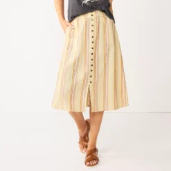 Women's Sonoma Goods For Life® Button Front Midi Skirt -Outlet Clothiza Store 5568135 Neutral Stripe