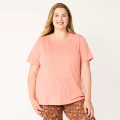 Petite Plus Size Sonoma Goods For Life® Crewneck Tee -Outlet Clothiza Store 5572597 Coral