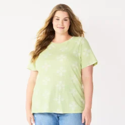 Petite Plus Size Sonoma Goods For Life® Crewneck Tee -Outlet Clothiza Store 5572597 Lime Geo Flower