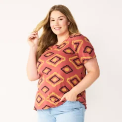 Petite Plus Size Sonoma Goods For Life® Crewneck Tee -Outlet Clothiza Store 5572597 Mauve Large Geo