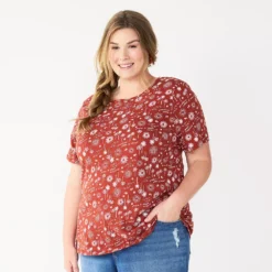 Petite Plus Size Sonoma Goods For Life® Crewneck Tee -Outlet Clothiza Store 5572597 Rust Sun Trees