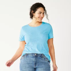 Petite Plus Size Sonoma Goods For Life® Crewneck Tee -Outlet Clothiza Store 5572597 Texture Light Blue