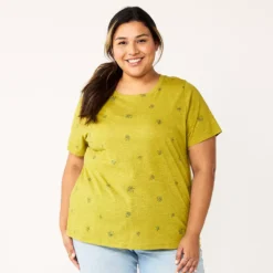 Petite Plus Size Sonoma Goods For Life® Crewneck Tee -Outlet Clothiza Store 5572597 Yellow Green Floral