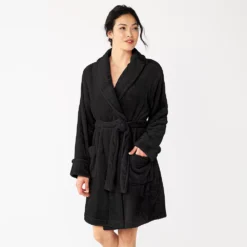 Women's Sonoma Goods For Life® Short Plush Robe -Outlet Clothiza Store 5574694 Black