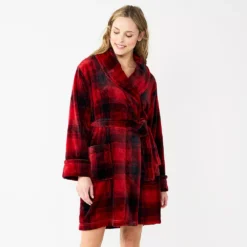 Women's Sonoma Goods For Life® Short Plush Robe -Outlet Clothiza Store 5574694 Buffalo Check
