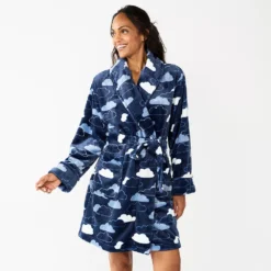 Women's Sonoma Goods For Life® Short Plush Robe -Outlet Clothiza Store 5574694 Navy Clouds