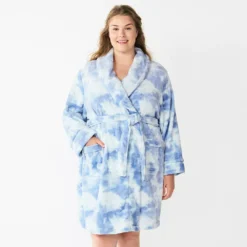 Plus Size Sonoma Goods For Life® Short Plush Robe -Outlet Clothiza Store 5574695 Blue Dye Effect