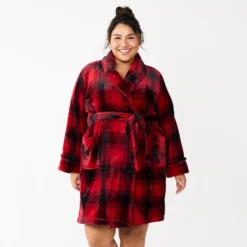 Plus Size Sonoma Goods For Life® Short Plush Robe -Outlet Clothiza Store 5574695 Buffalo Check