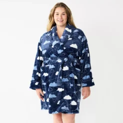 Plus Size Sonoma Goods For Life® Short Plush Robe -Outlet Clothiza Store 5574695 Navy Clouds