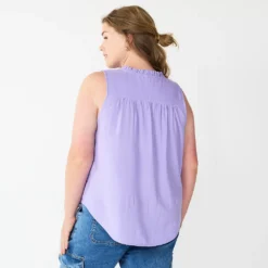 Plus Size Sonoma Goods For Life® Solid Ruffled Button-Front Tank -Outlet Clothiza Store 5575169 ALT