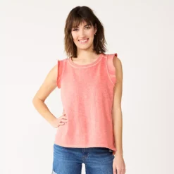 Women's Sonoma Goods For Life® French Terry Flutter-Sleeve Top -Outlet Clothiza Store 5576747 Coral