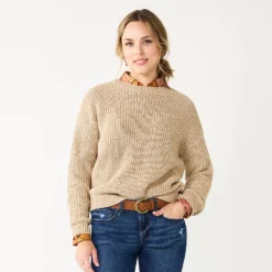 Women's Sonoma Goods For Life® Textured Drop-Shoulder Sweater -Outlet Clothiza Store 5579623 Tan Marl