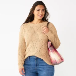 Women's Sonoma Goods For Life® Diamond Stitch Pullover Sweater -Outlet Clothiza Store 5579763 Brown