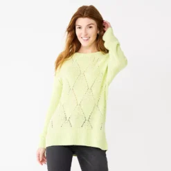 Women's Sonoma Goods For Life® Diamond Stitch Pullover Sweater -Outlet Clothiza Store 5579763 Morning Green