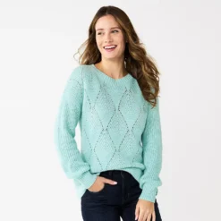 Women's Sonoma Goods For Life® Diamond Stitch Pullover Sweater -Outlet Clothiza Store 5579763 Sky Blue