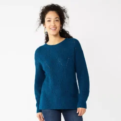 Women's Sonoma Goods For Life® Diamond Stitch Pullover Sweater -Outlet Clothiza Store 5579763 Teal