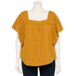 Plus Size Sonoma Goods For Life® Flutter Shoulder Top -Outlet Clothiza Store 5581181 Gold Coral Stripe