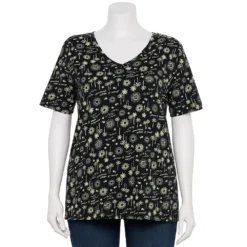 Petite Plus Size Sonoma Goods For Life® Everyday V-Neck Tee -Outlet Clothiza Store 5581510 Black Sun Trees