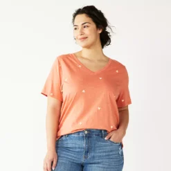 Petite Plus Size Sonoma Goods For Life® Everyday V-Neck Tee -Outlet Clothiza Store 5581510 Coral Heart