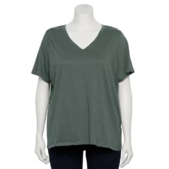 Petite Plus Size Sonoma Goods For Life® Everyday V-Neck Tee -Outlet Clothiza Store 5581510 Dark Gray Green