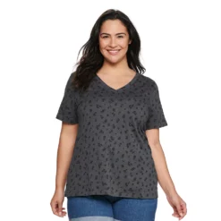 Petite Plus Size Sonoma Goods For Life® Everyday V-Neck Tee -Outlet Clothiza Store 5581510 Dark Gray Mini Floral