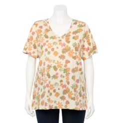 Petite Plus Size Sonoma Goods For Life® Everyday V-Neck Tee -Outlet Clothiza Store 5581510 Ivory Camo Floral