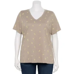 Petite Plus Size Sonoma Goods For Life® Everyday V-Neck Tee -Outlet Clothiza Store 5581510 Khaki Cactus
