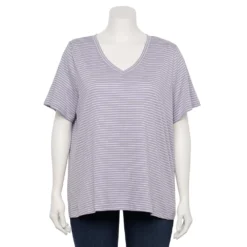 Petite Plus Size Sonoma Goods For Life® Everyday V-Neck Tee -Outlet Clothiza Store 5581510 Light Purple Stripe