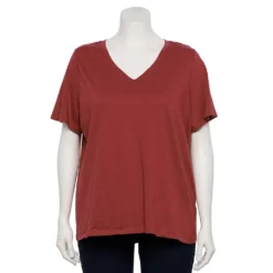 Petite Plus Size Sonoma Goods For Life® Everyday V-Neck Tee -Outlet Clothiza Store 5581510 Marsala Flower