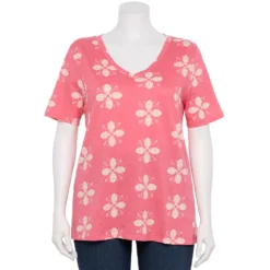 Petite Plus Size Sonoma Goods For Life® Everyday V-Neck Tee -Outlet Clothiza Store 5581510 Pink Geo Flower